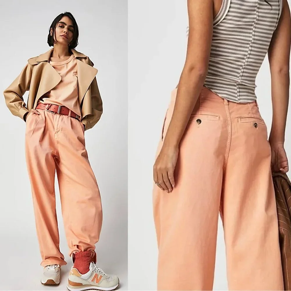 New Free People Addy Chino Coral Orange Pants Size 2